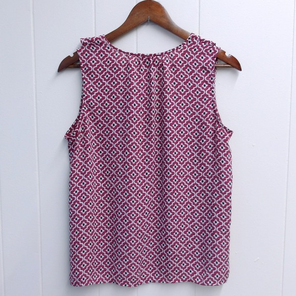 LOFT Sleeveless Ruffle Blouse Geometric‎ Print Casual Top Size MP / #6319 - Picture 4 of 5